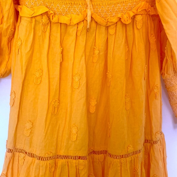 FARM Rio | medium | Yellow 3D Pineapple Tiered Midi Dress - Picture 5 of 6